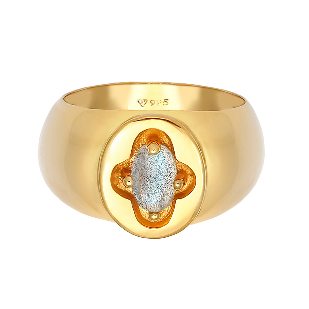 Elli PREMIUM Elli PREMIUM Bague Siegelring Labradorit Kreuz 925 Silber vergoldet Bague