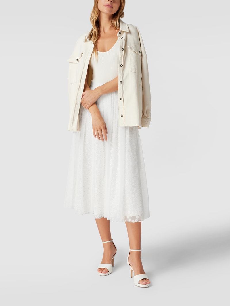 Midirock mit floralem Besatz in offwhite