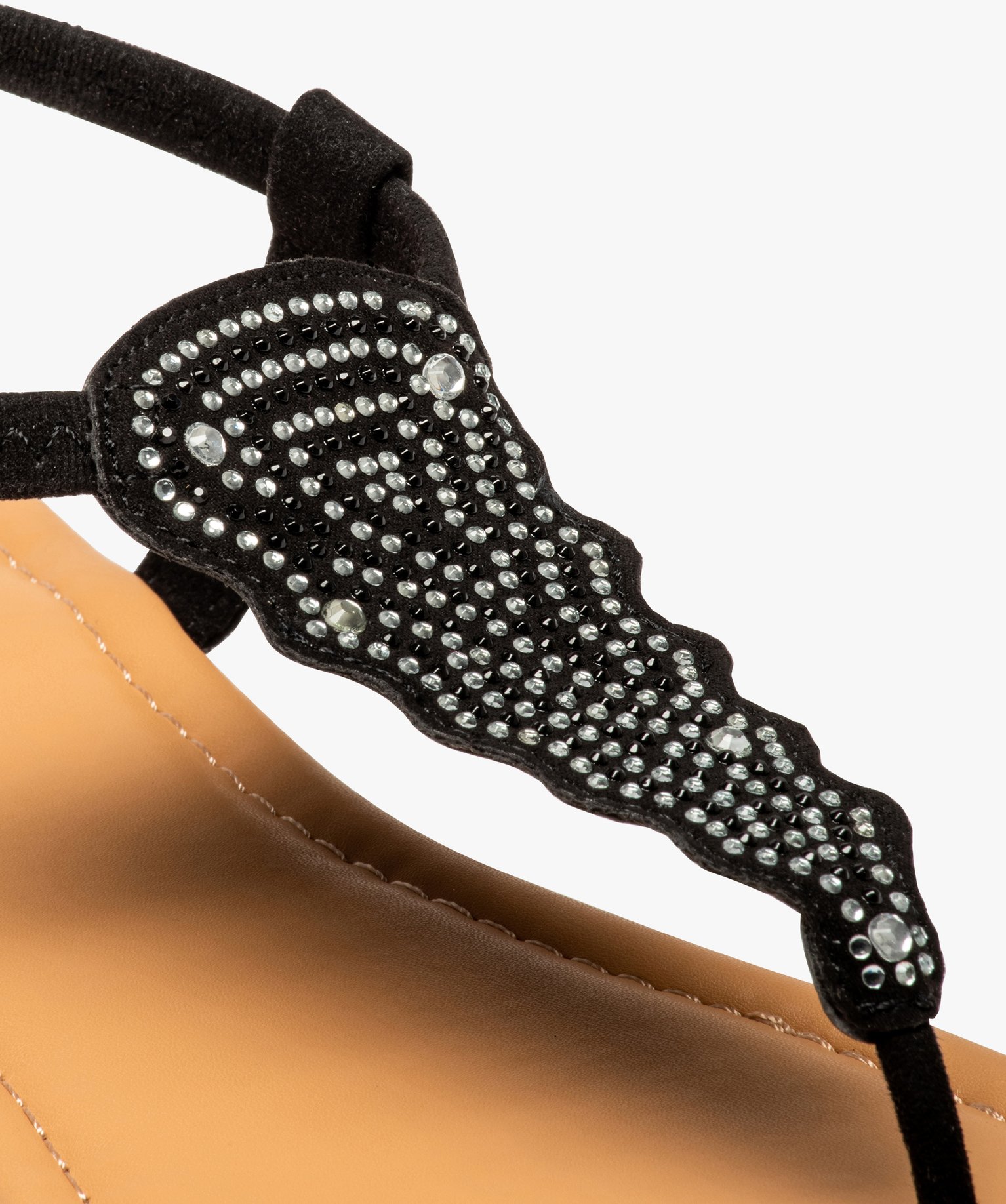 Sandales femme à entre-doigts ornées de strass noir | GEMO