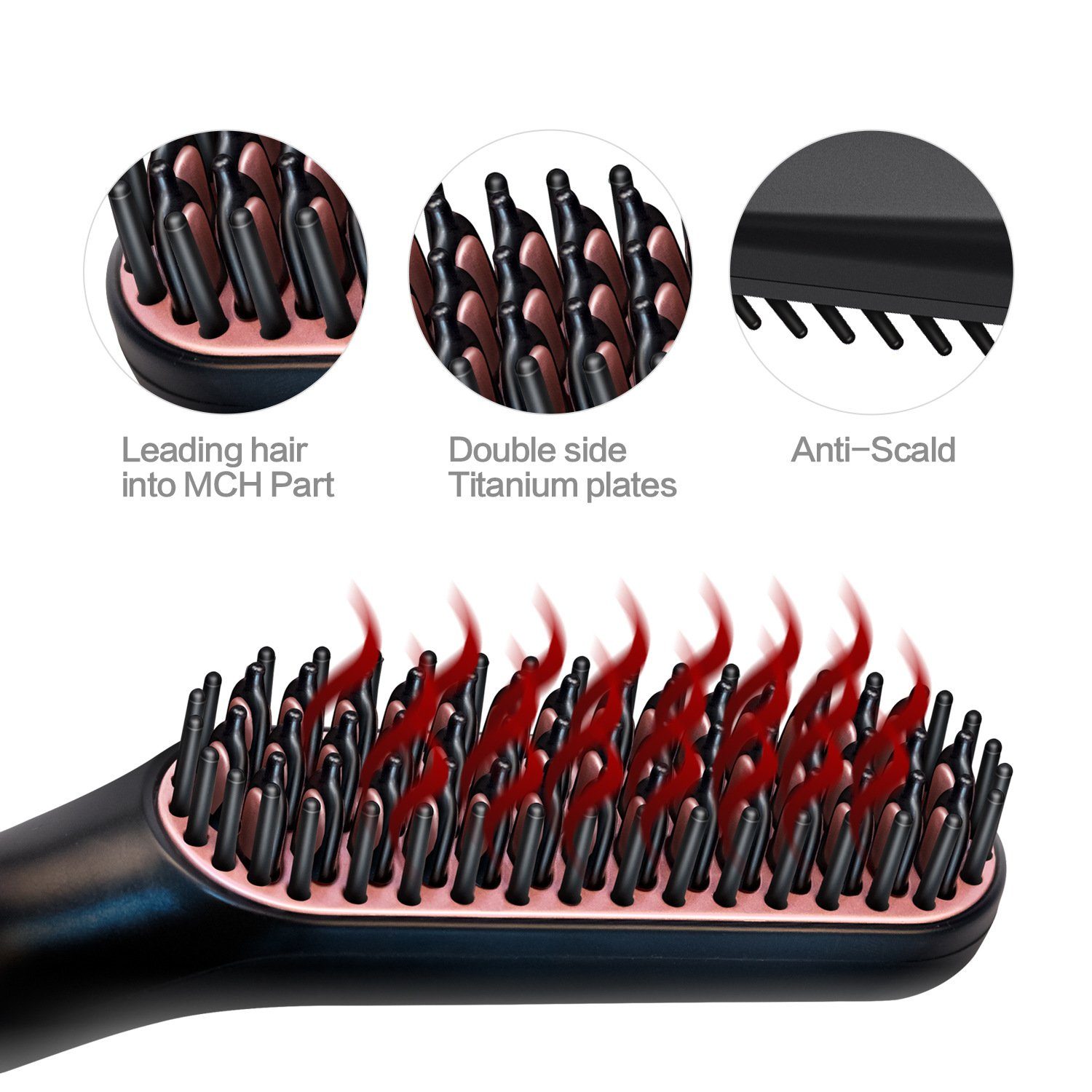 ERHWIO Bartbürste Haarglättungsbürste 3in1, Ionen-Heizung, einstellbare Temperatur, Bartbürste, Verbrühungsschutz, 30 Min. Abschaltung Männer/Frauen