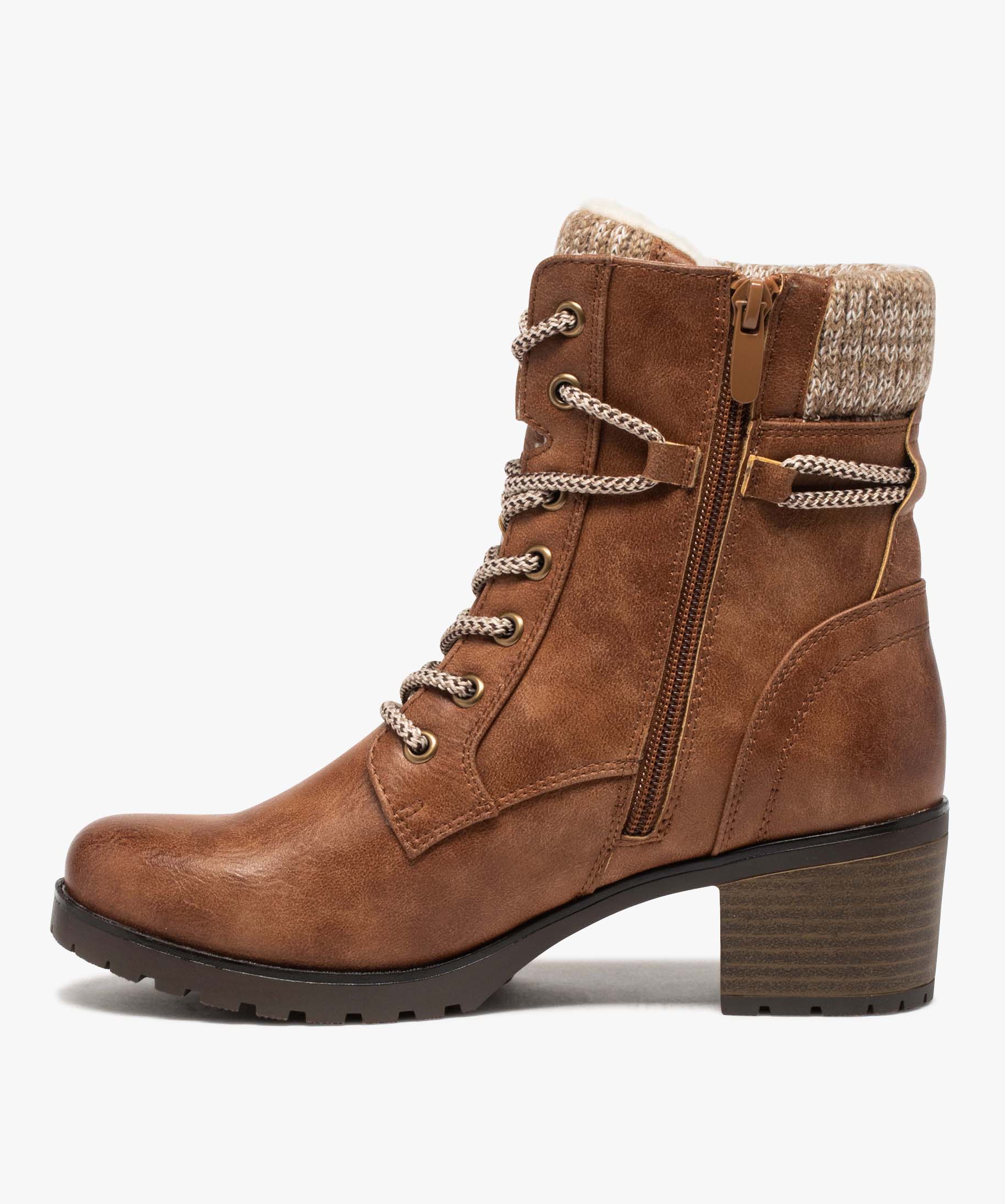 Boots femme à talon et col rembourré en maille camel | GEMO