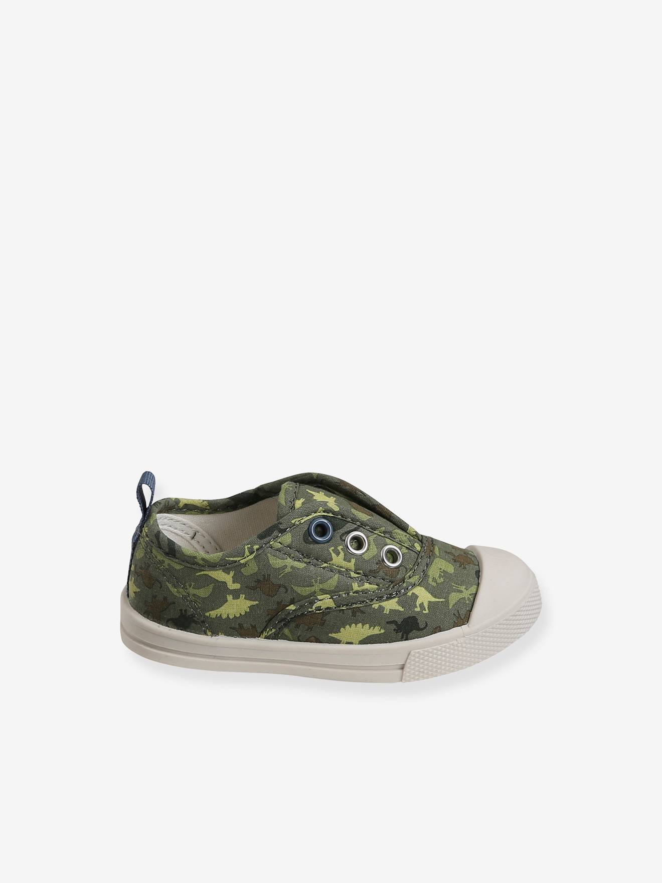 Vertbaudet Jungen Baby Stoff-Sneakers mit Gummizug - grün bedruckt