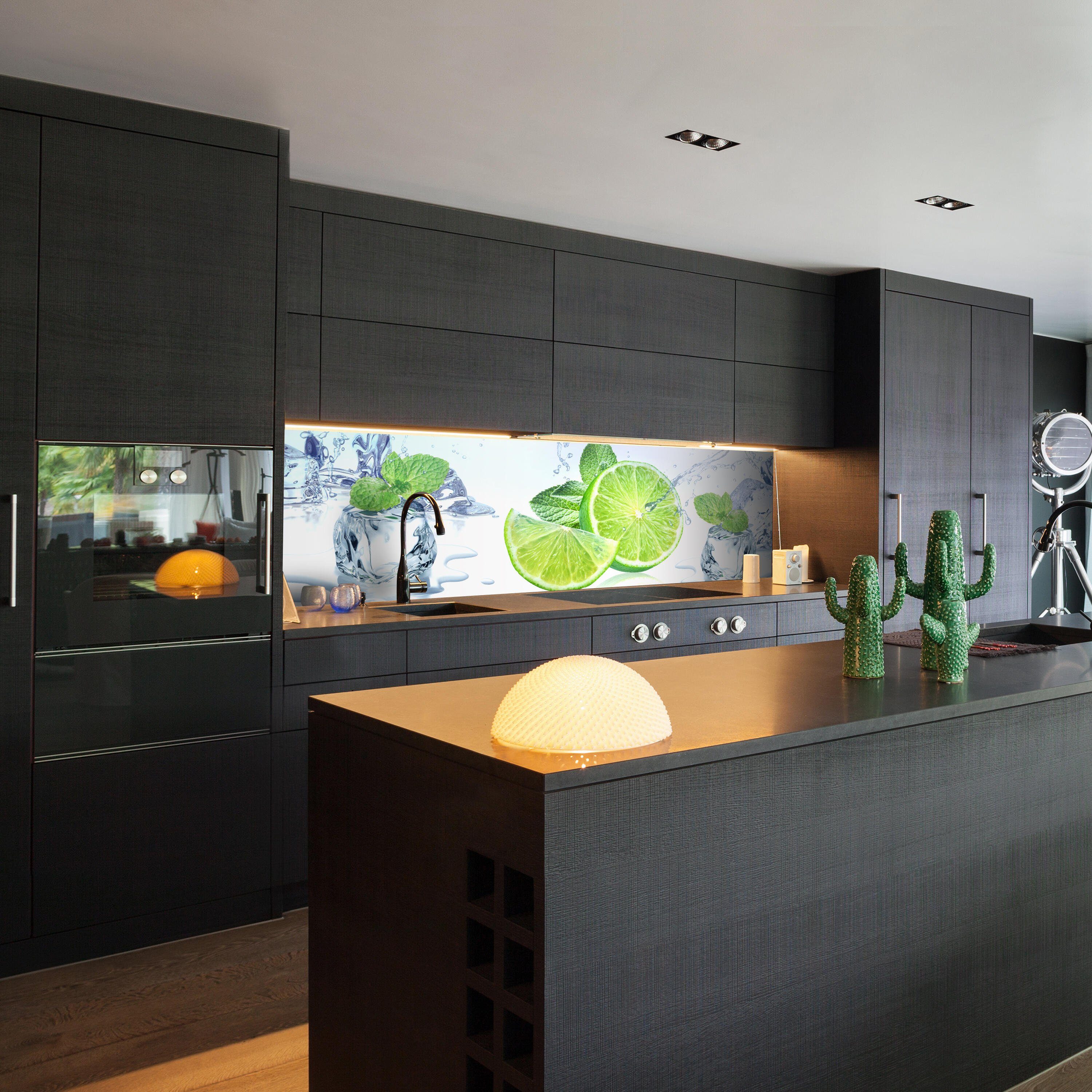wandmotiv24 Küchenrückwand Limette Eis Pfefferminze Grün, (1-tlg), Premium Hartschaum Nischenrückwand in versch. Größen