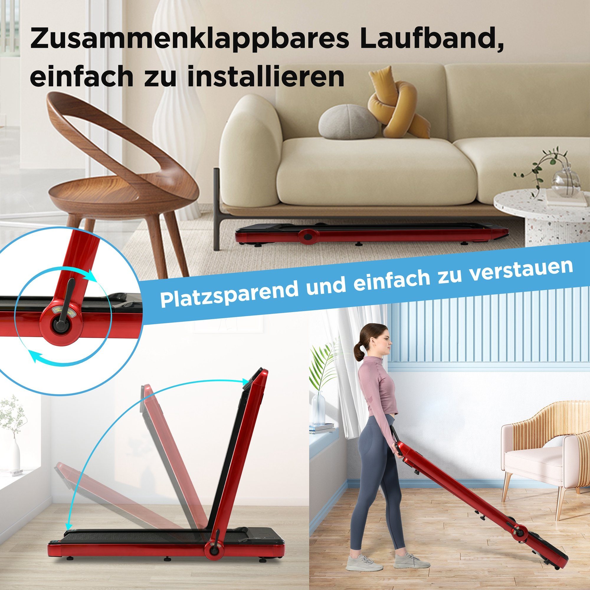 Merax Laufband elektrisch klappbar mit Fernbedienung, 12 Programme, inkl. Blutooth und AUX, LED-Display, bis 12 km/h