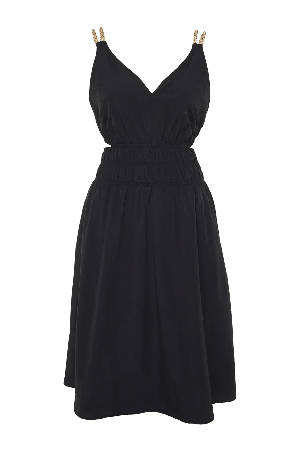 Trendyol Curve  Schwarzes Kleid mit gewebten Ketten-Accessoires TBBSS23AH00043