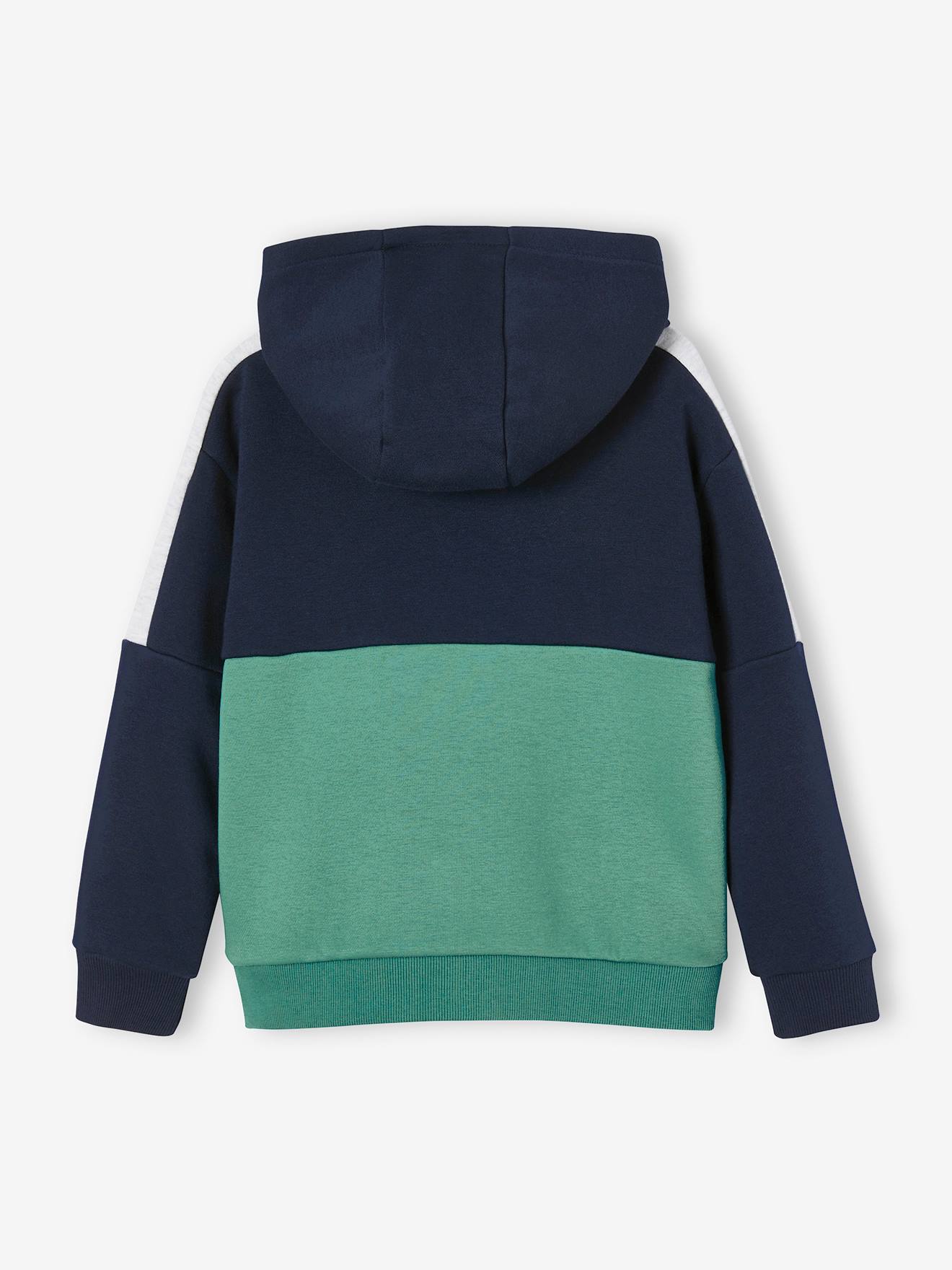 Sweat zippé à capuche effet colorblock sport garçon vert