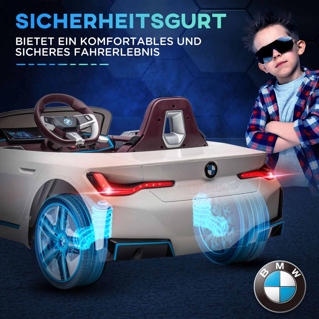 HOMCOM Kinder Elektroauto Elektrofahrzeuge mit Fernbedienung, MP3-Player, Weiß