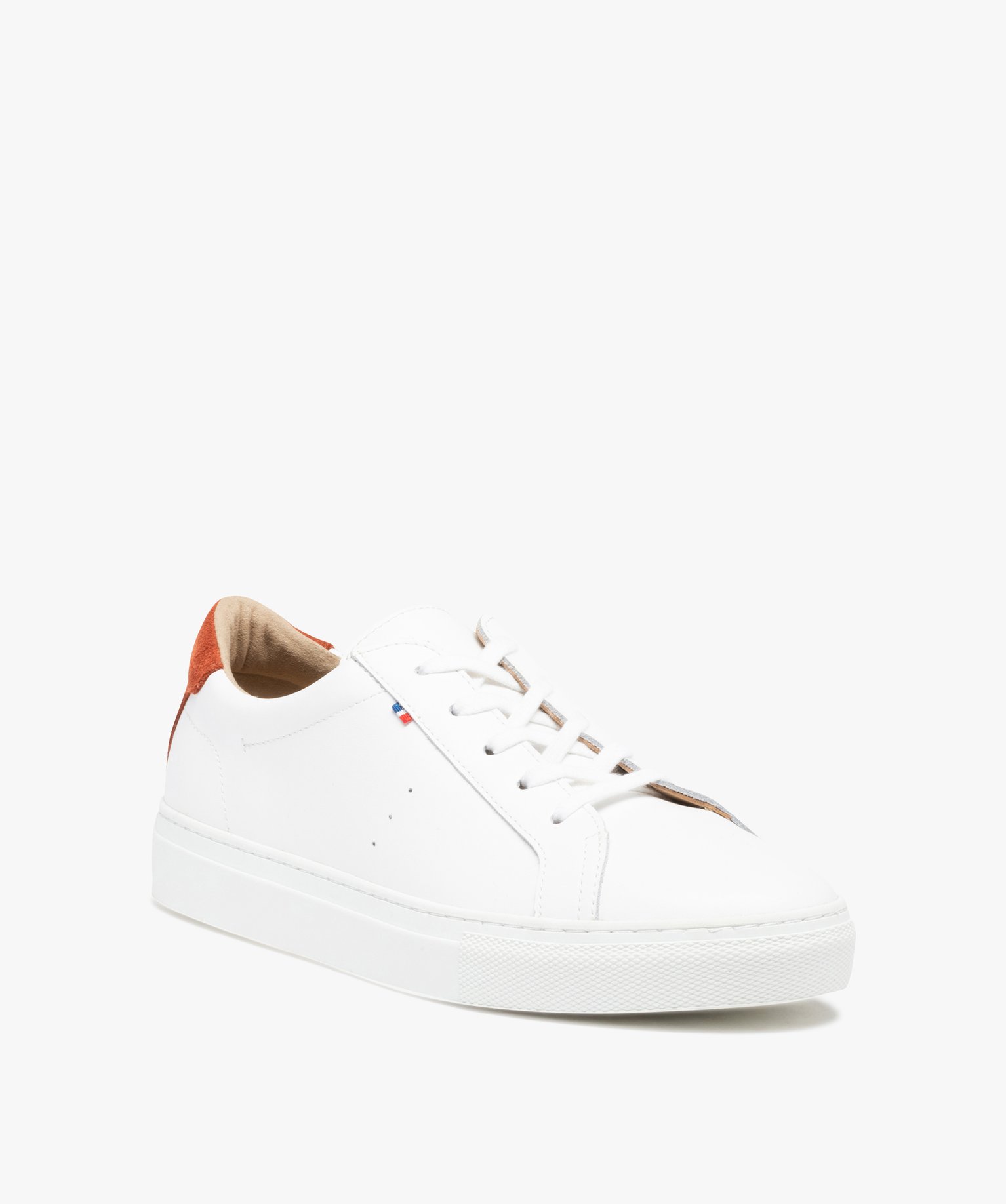 Baskets femme en cuir uni avec contrefort contrasté - Tanéo blanc | GEMO
