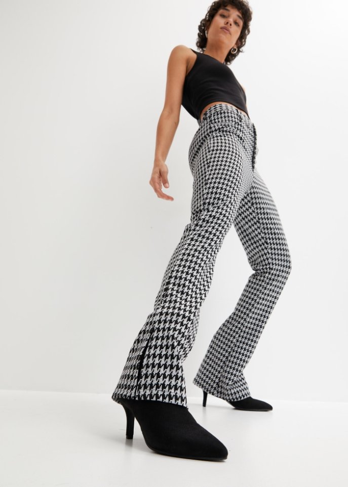 Jacquard Hose mit Schlitz und Hahnentritt-Muster