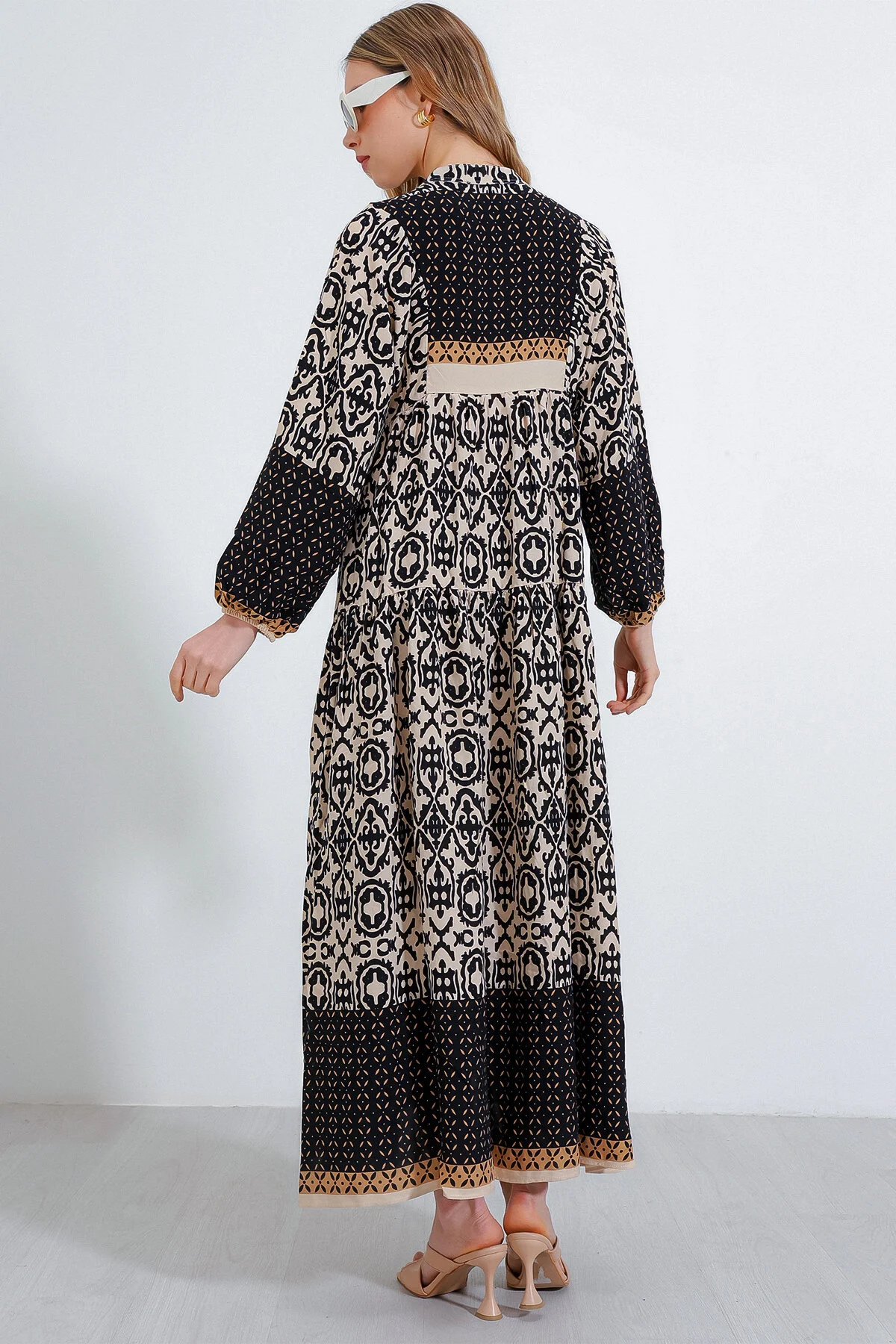 Bigdart  Schwarzes, cremefarbenes gemustertes Viskose-Hijab-Kleid für Damen 2423