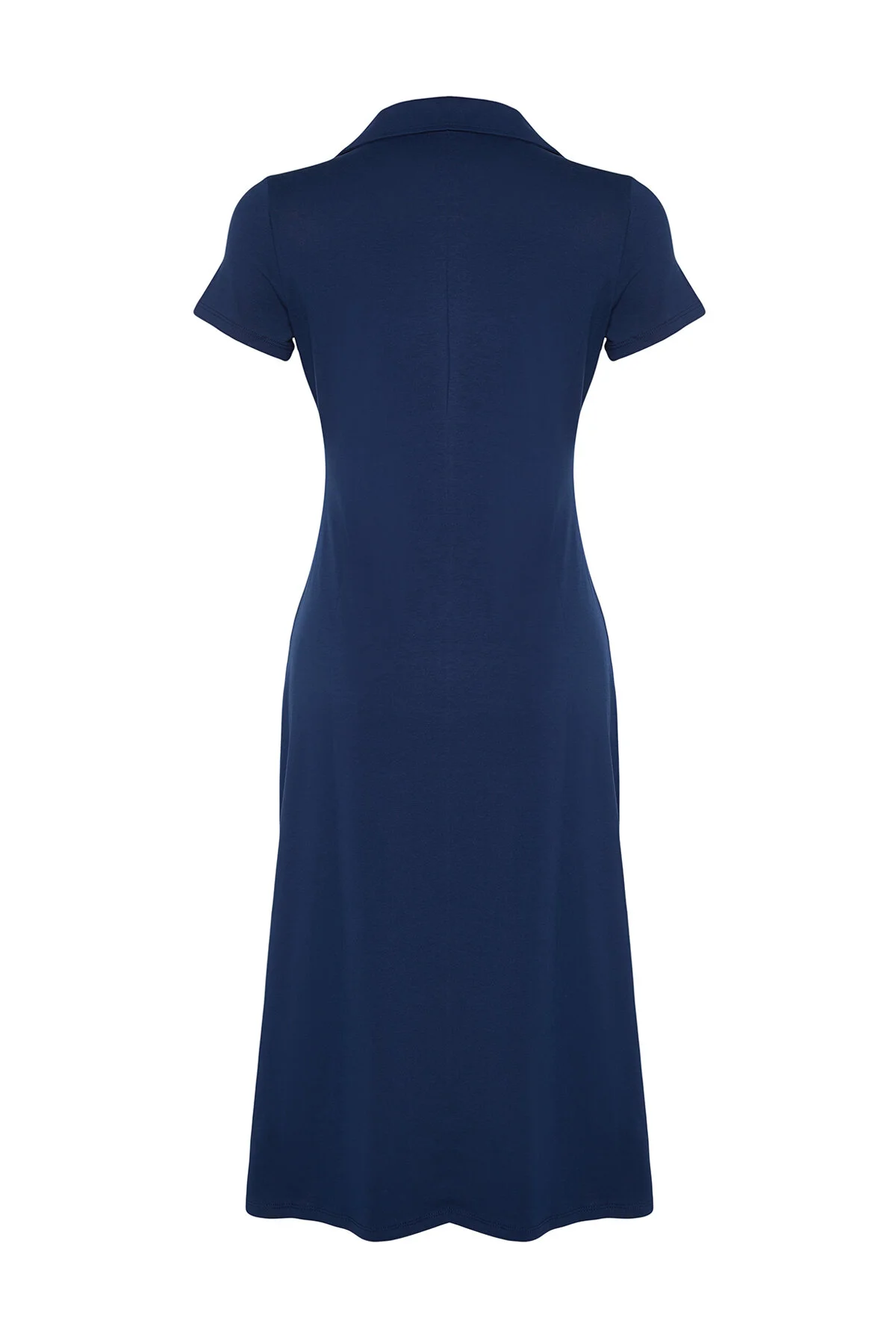 Trendyol Collection  Marineblaues Skater-/Taillen-Strick-Midikleid aus Baumwolle mit Rollkragen und offenem Rollkragen TWOSS24EL00480