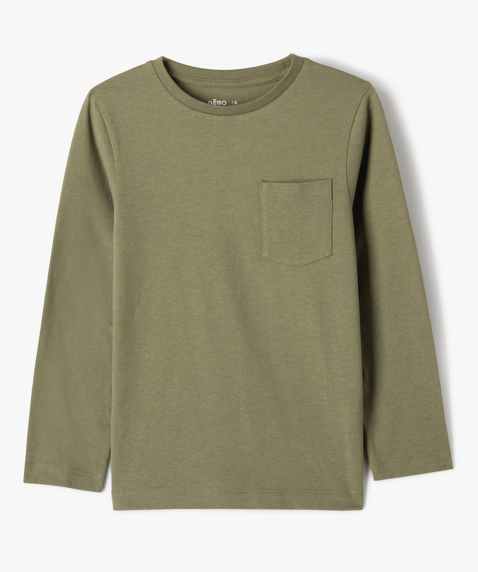 Tee-shirt à manches longues avec poche poitrine Garçon kaki | GEMO