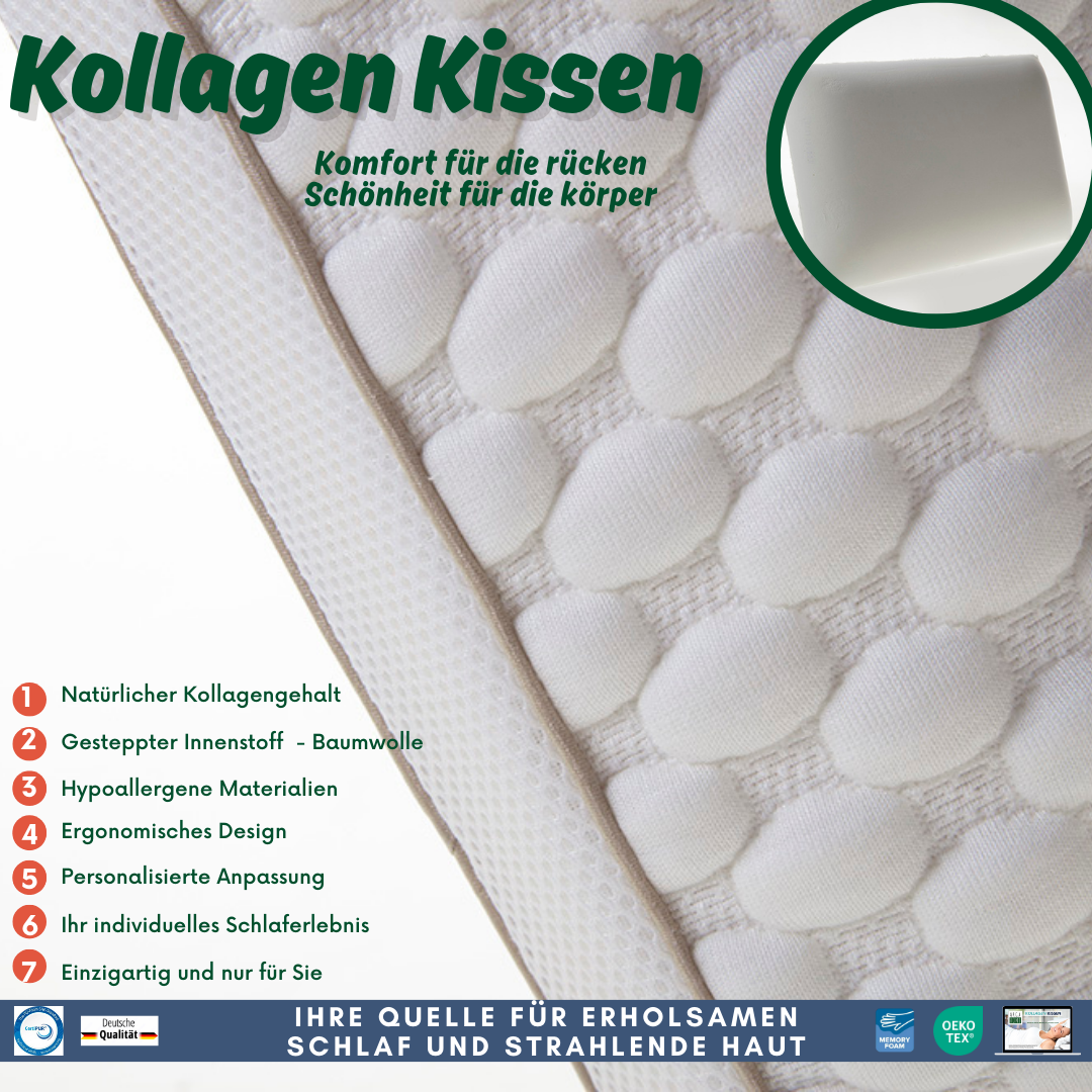 Arga Home Nackenstützkissen Orthopädisches Kopfkissen Kollagen Kissen Nackenkissen 60x40
