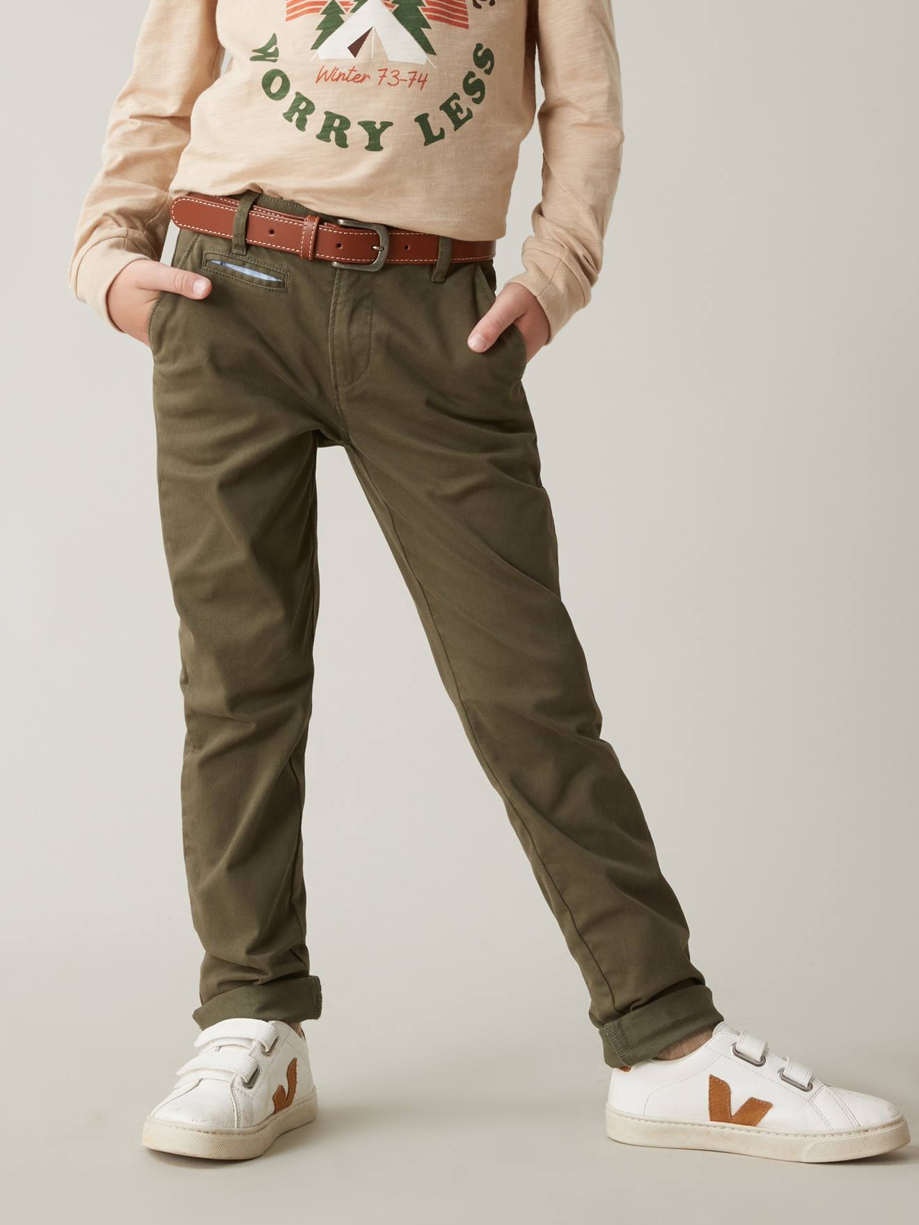 Pantalon chino garçon CYRILLUS kaki