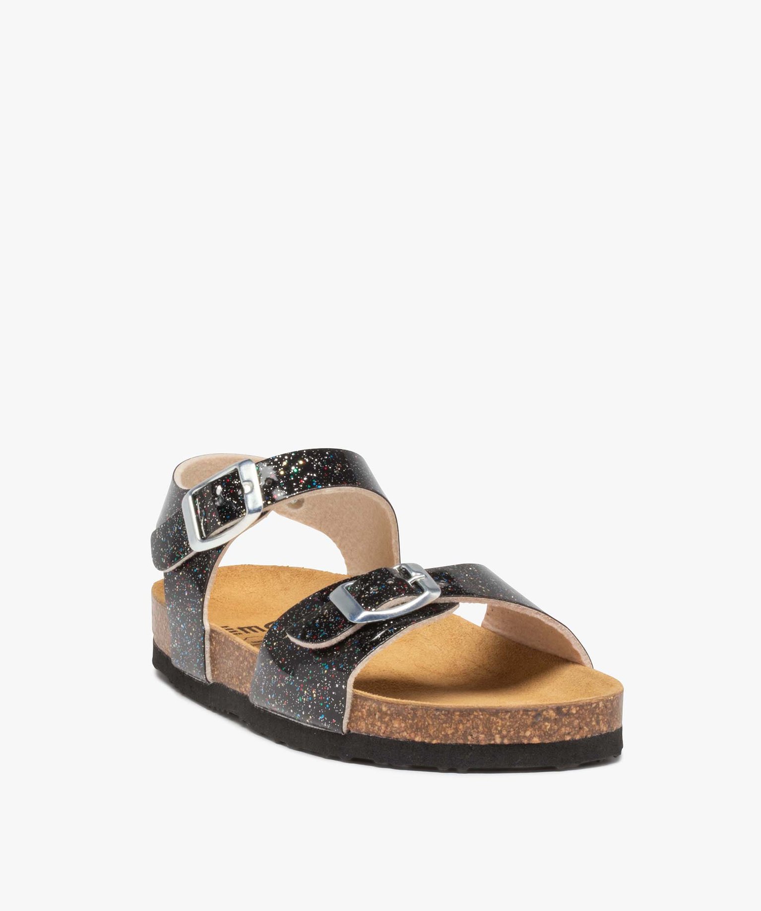 Sandales fille à brides imprimées et semelle liège noir | GEMO