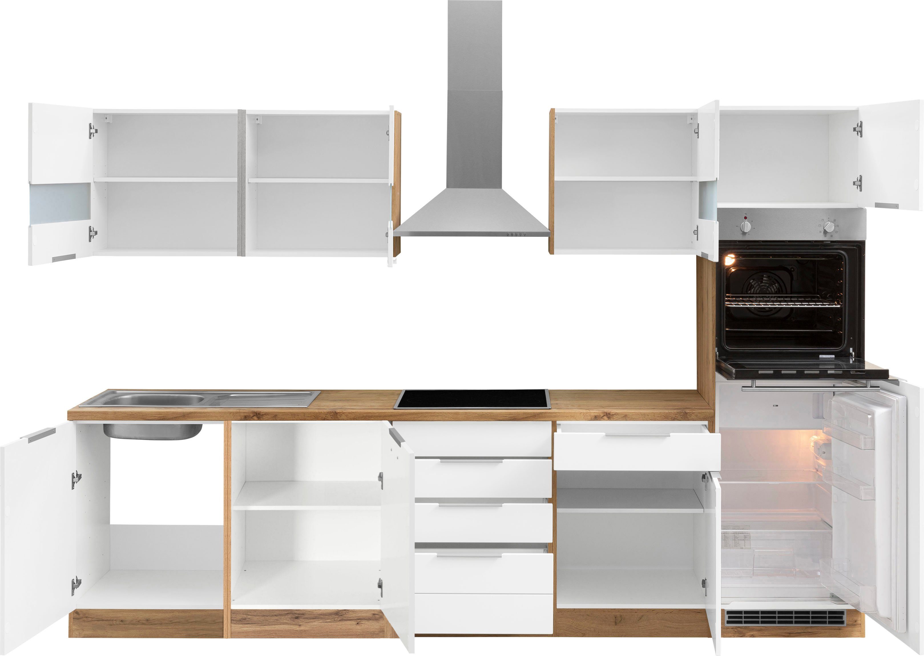 HELD MÖBEL Küche Luhe, 300 cm breit, wahlweise mit oder ohne E-Geräten, gefräste MDF-Fronten