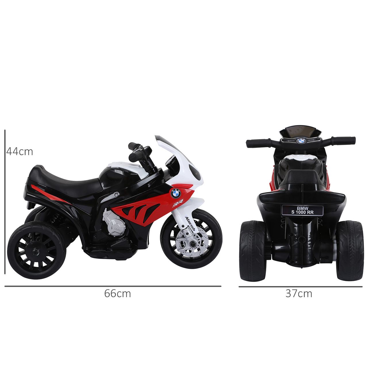 HOMCOM Elektro Kindermotorrad Kinderfahrzeug Lizensiert von BMW S1000RR Elektro-Dreirad mit Akku Stahl Rot 66 x 37 x 44 cm