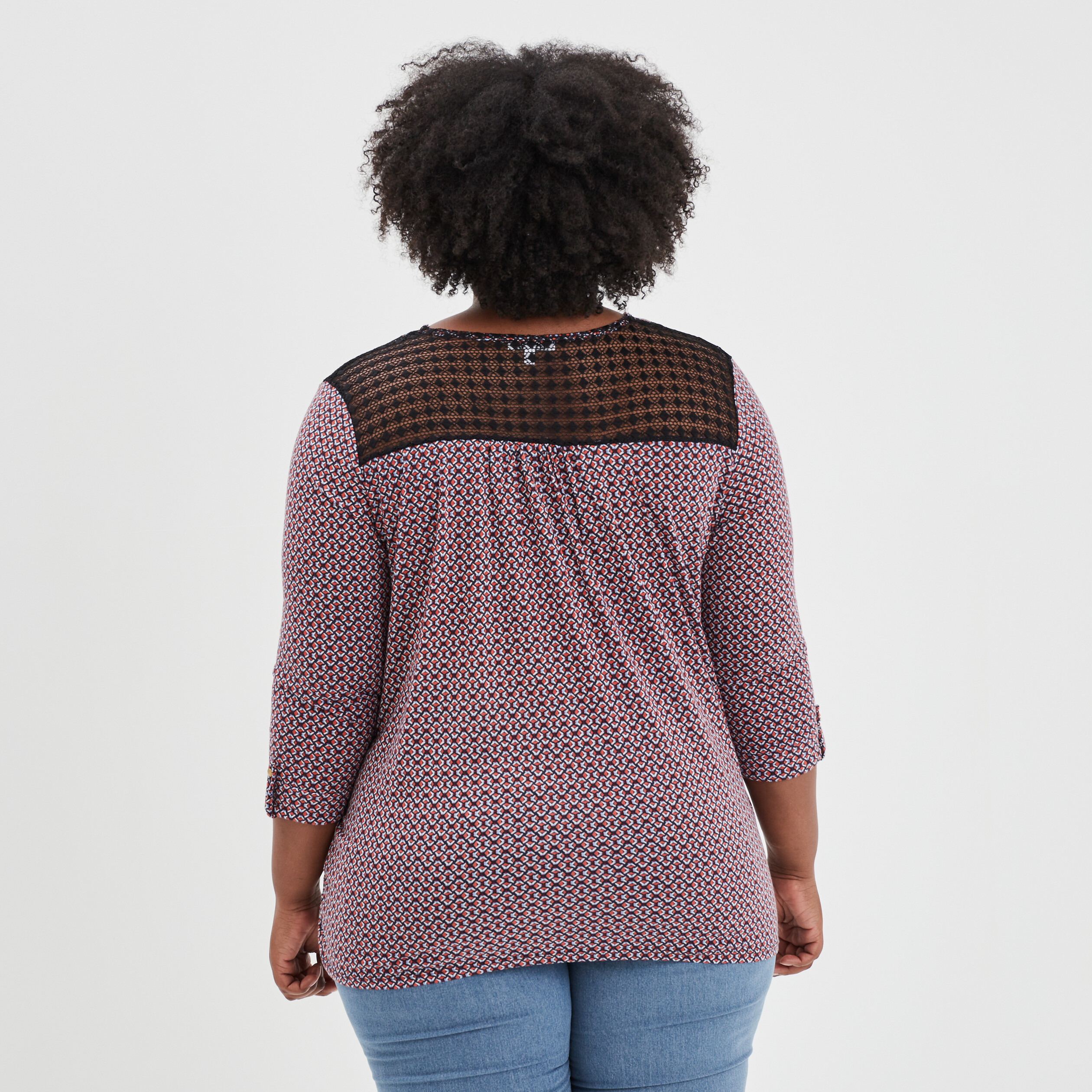 Blouse manches 3 4 épaules dentelles rouge femme grande taille | La Halle
