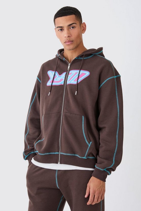 Oversize Hoodie mit Kontrast-Naht und Heat-Print