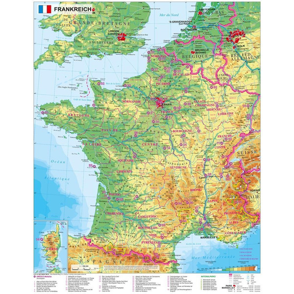 Frankreich physisch 1 : 1.500 000 - Poster