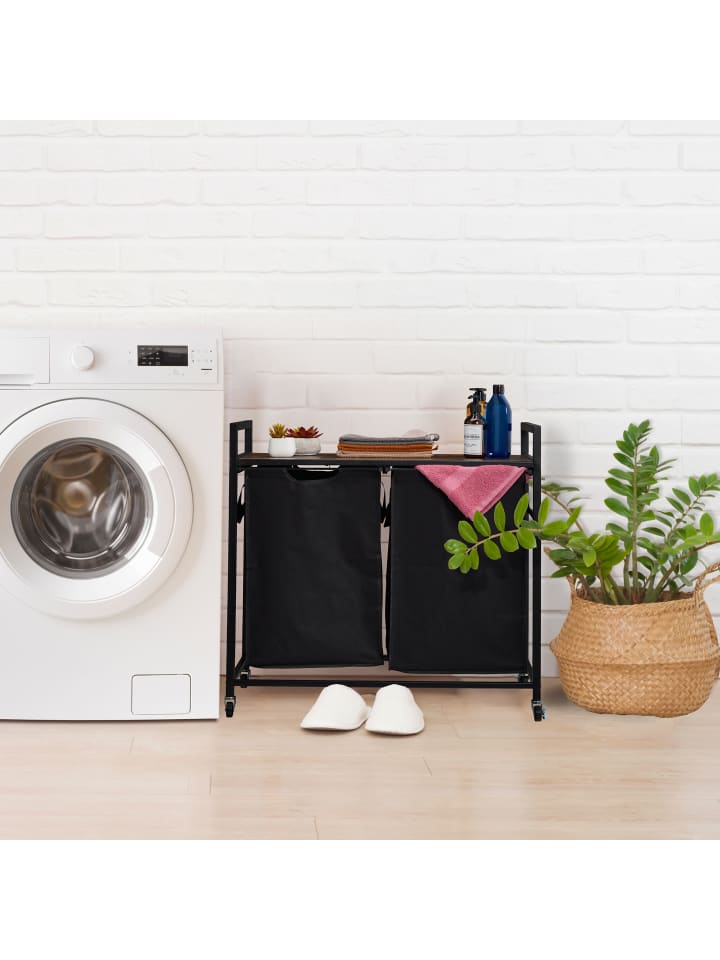 relaxdays Wäschekorbregal in Schwarz/ Braun - (B)80 x (H)74,5 x (T)33 cm günstig kaufen onesize