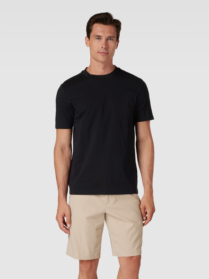 T-Shirt mit geripptem Rundhalsausschnitt in schwarz