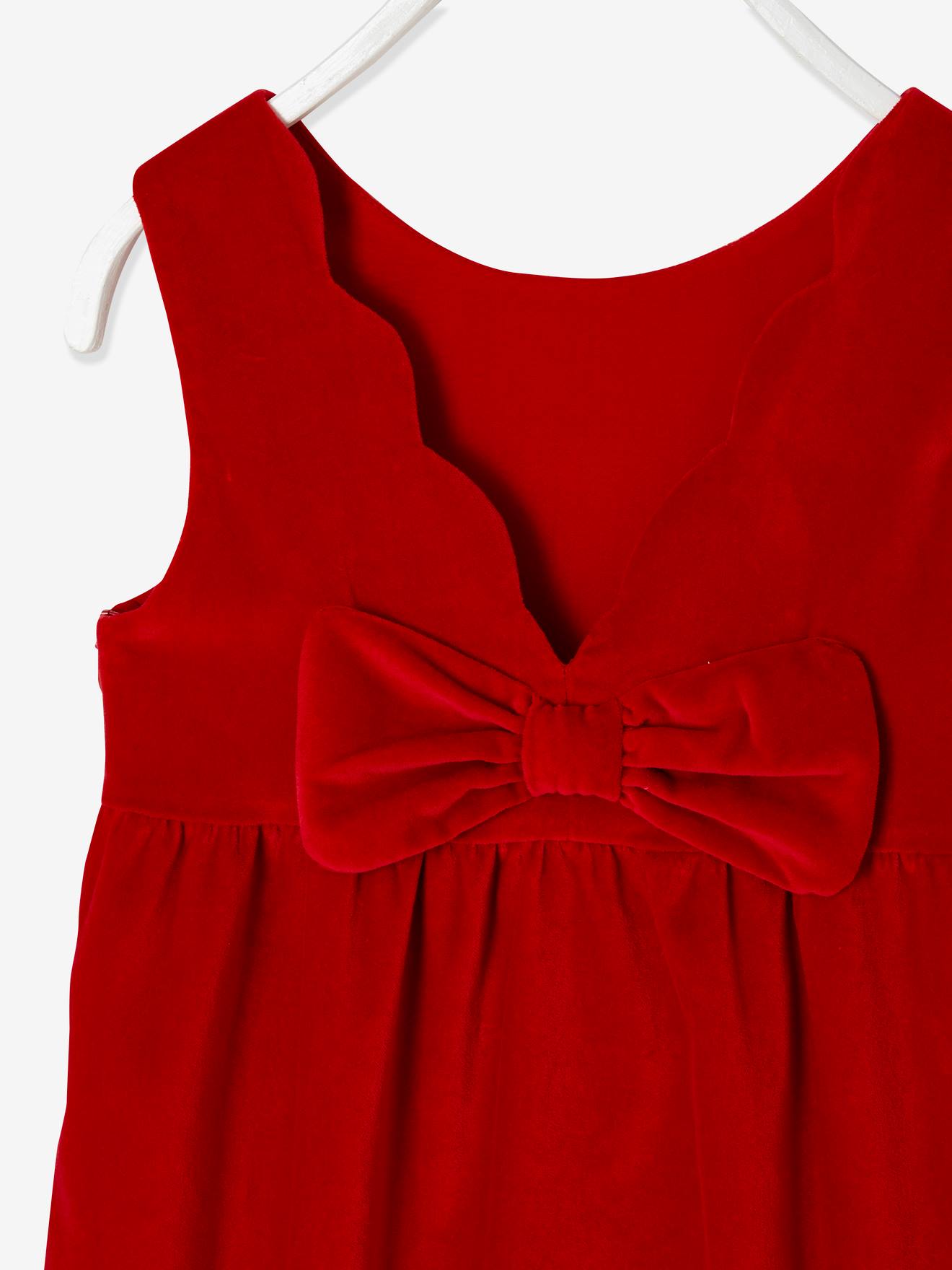 Vertbaudet Festliches Mädchen Samtkleid mit Schleife hinten - rot