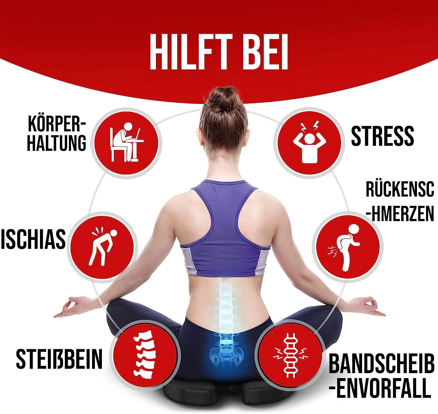 Sarfly Stuhlkissen Sitzkissen Orthopädisch für Bürostuhl, Lendenwirbelkissen für Stuhl