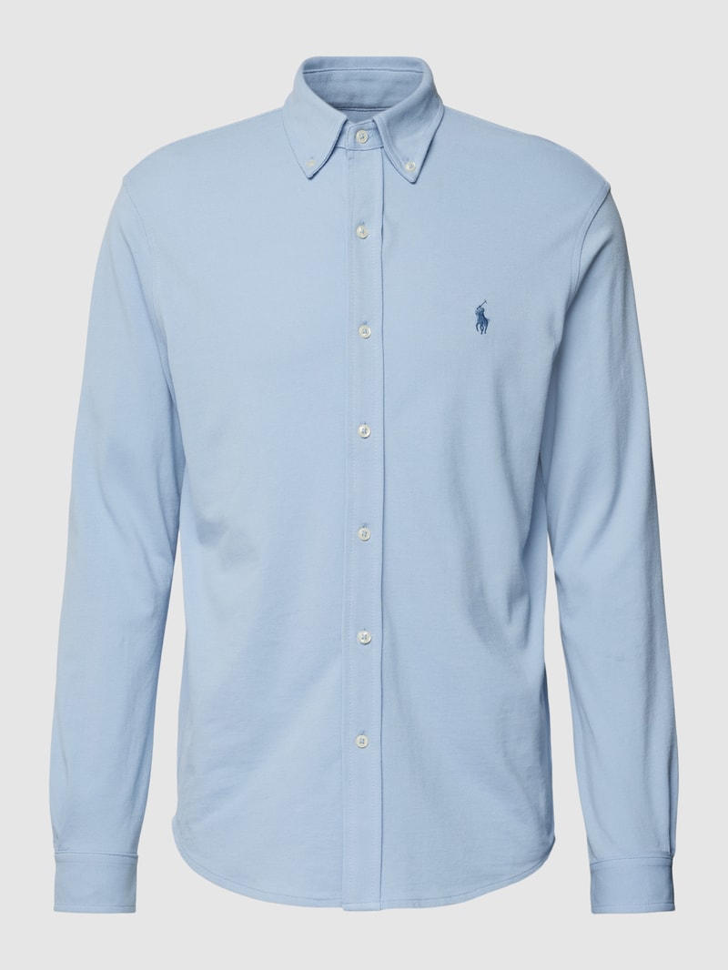 Regular Fit Freizeithemd mit Logo-Stitching in hellblau