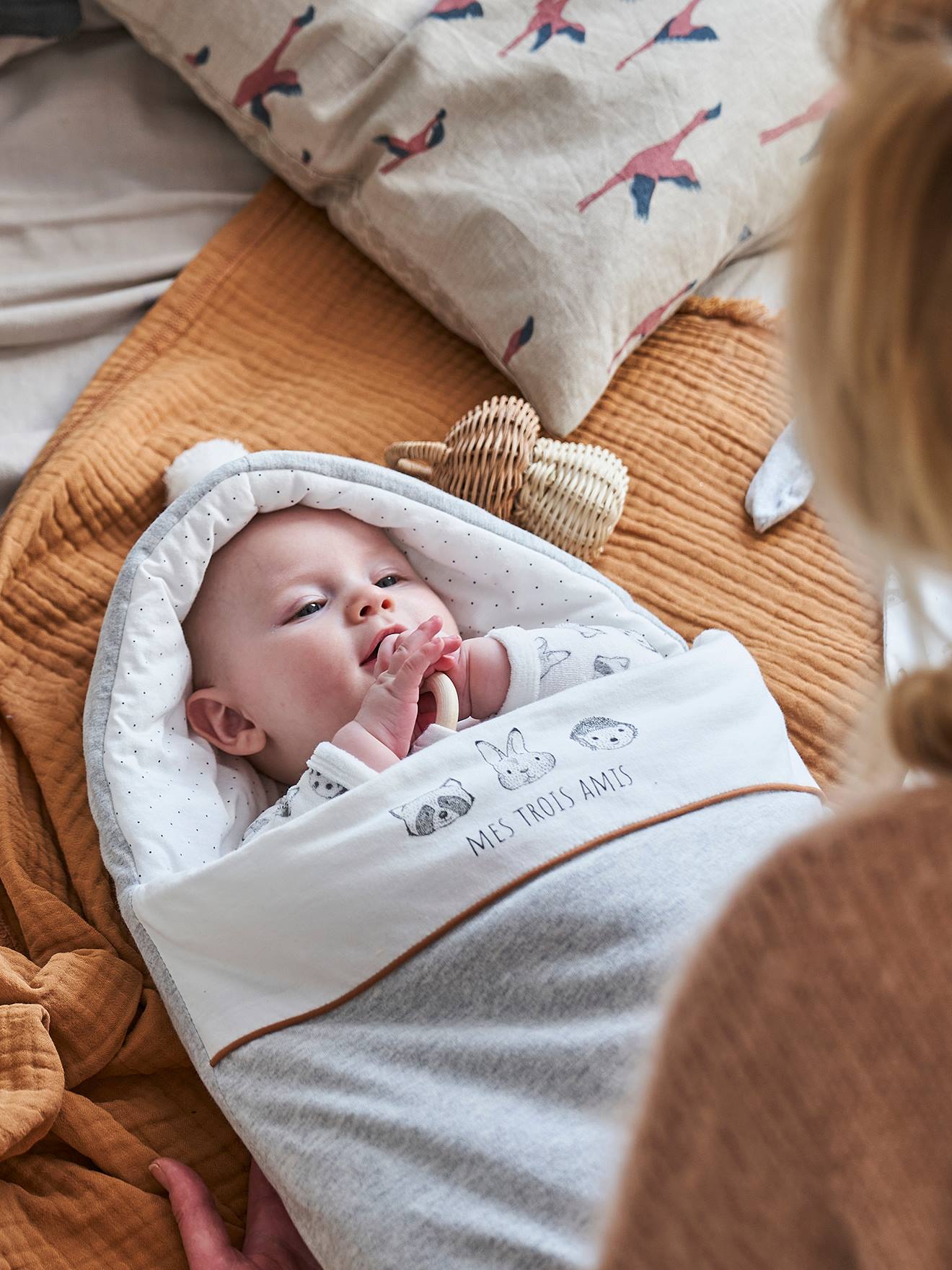 Vertbaudet Baby Ausfahrsack KLEINE FREUNDE, Bio-Baumwolle - hellgrau meliert/wollweiß
