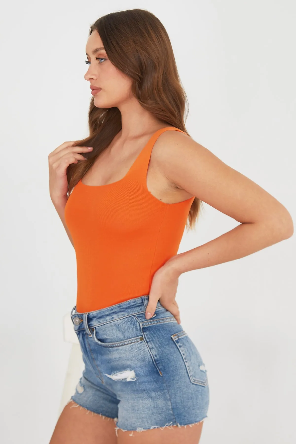 Pearls of Home  Damen Crop Top - Orange - Tailliertes Crop - 15 verschiedene Farben - Flexible Strickware für Sportlerinnen