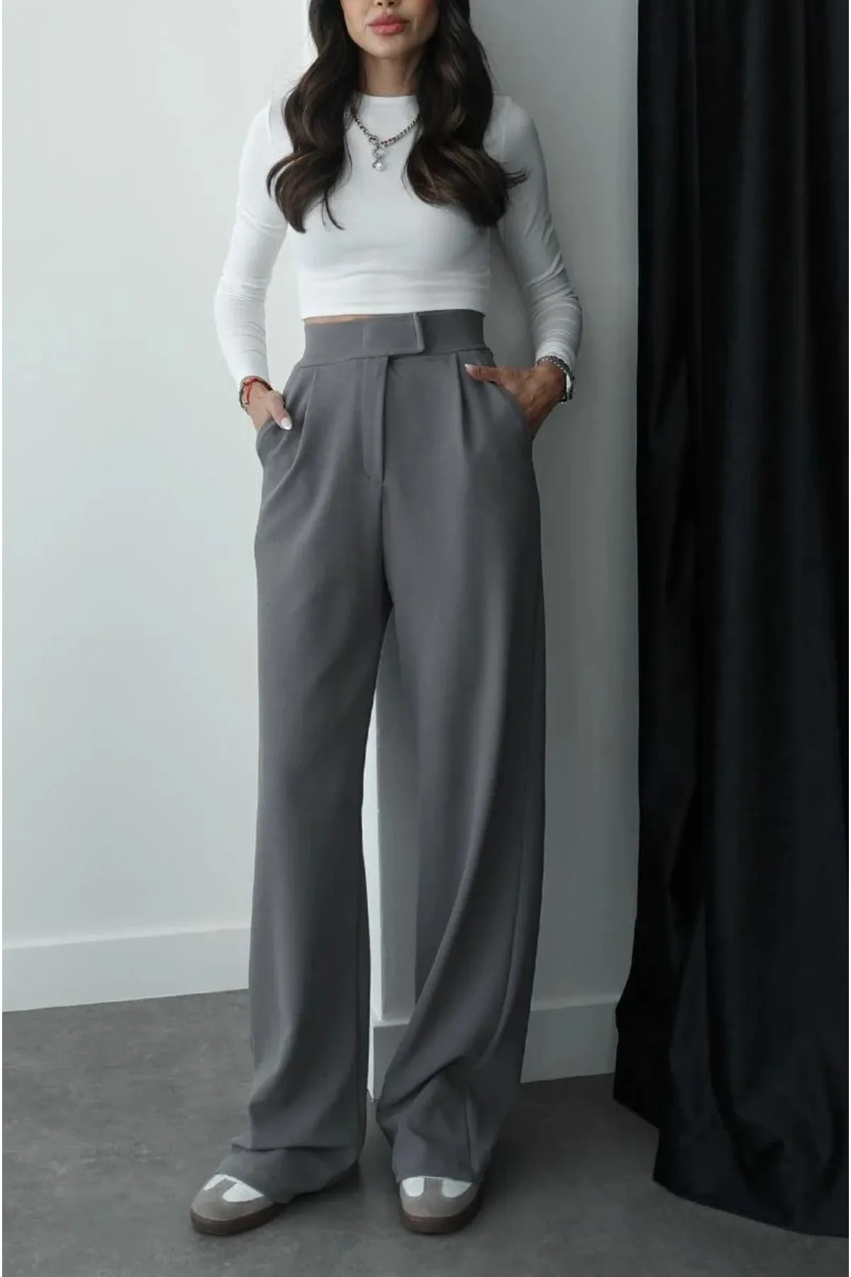 My Blog  Graue Redkit Palazzo-Hose mit Klettverschluss für Damen