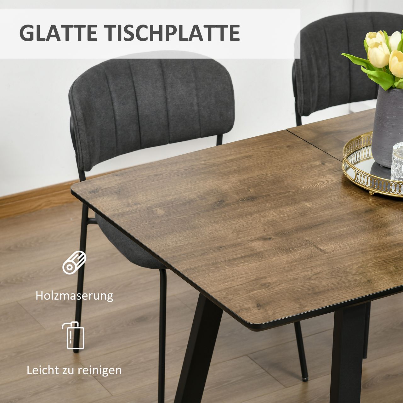 HOMCOM Esstisch mit ausziehbarer Tischplatte, Küchentisch in Holzoptik, Braun