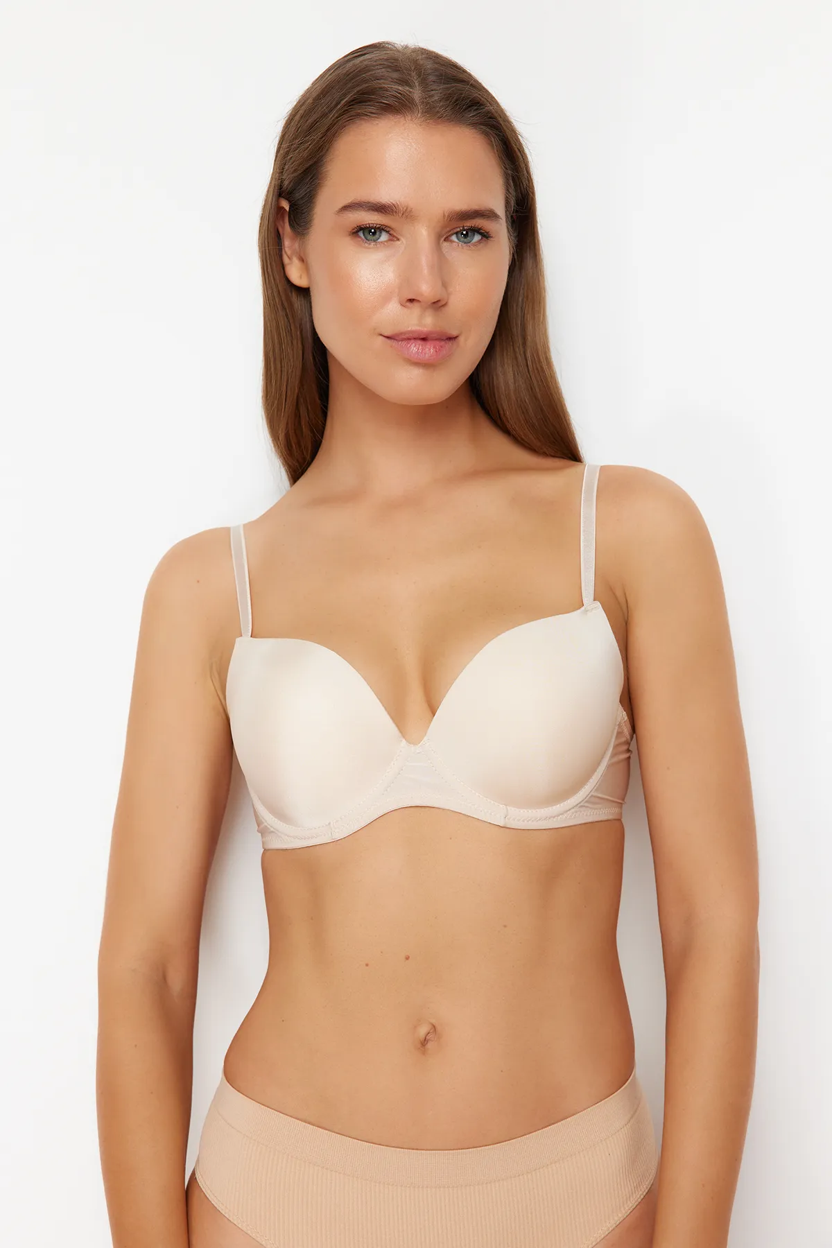 Trendyol Collection  Zehnfarbiger 3er-Pack Push-Up-T-Shirt-BH aus Polyamid mit String-Trägern, Strick-BH THMSS24SU00053