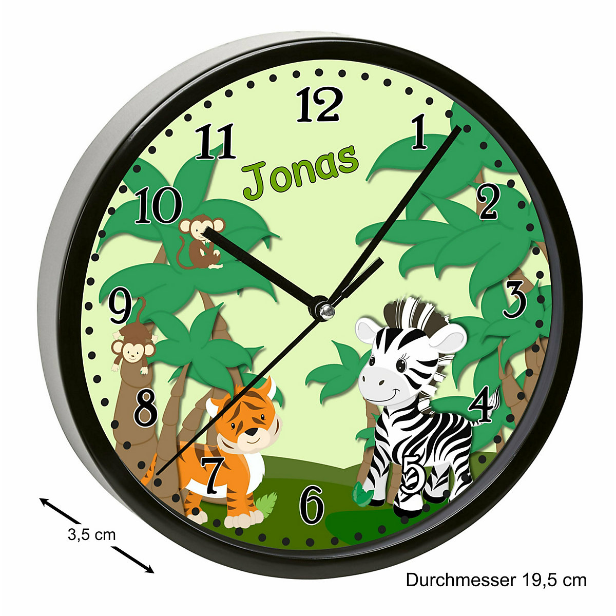 Kinder Wanduhr personalisiert mit Name Safari-Zebra