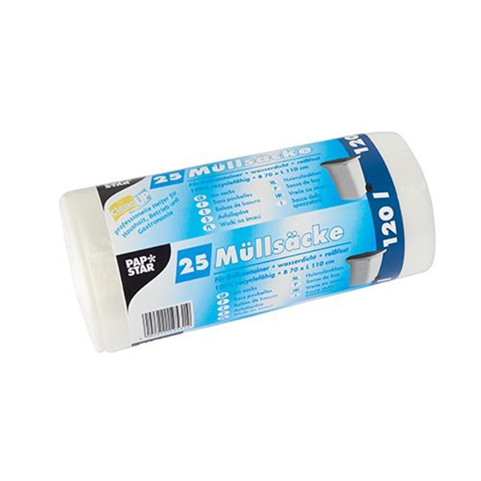 PAPSTAR Müllbeutel Müllsäcke, HDPE 120 l 110 cm x 70 cm transparent