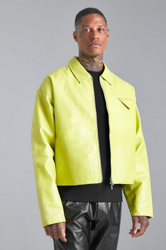 Kastige PU Harrington-Jacke