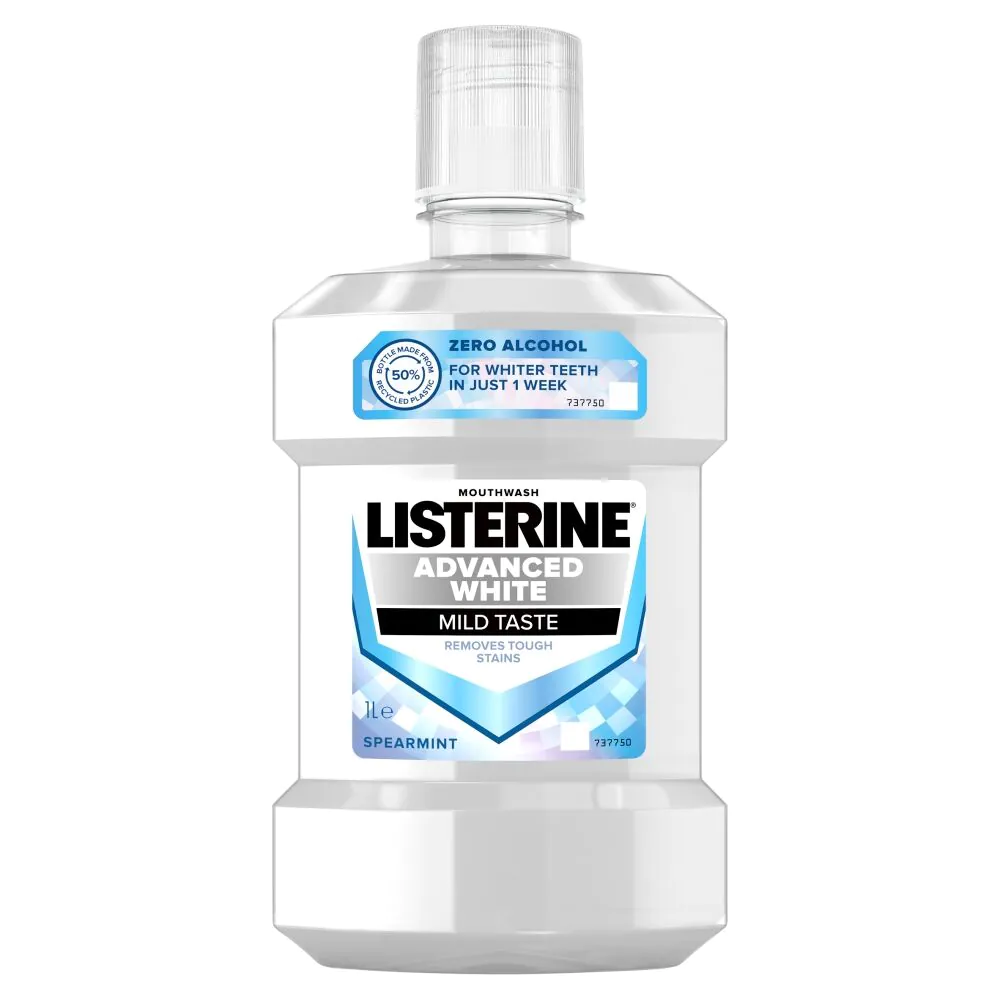 Listerine Advanced White burnos skalavimo skystis, švelnaus skonio, 1 l