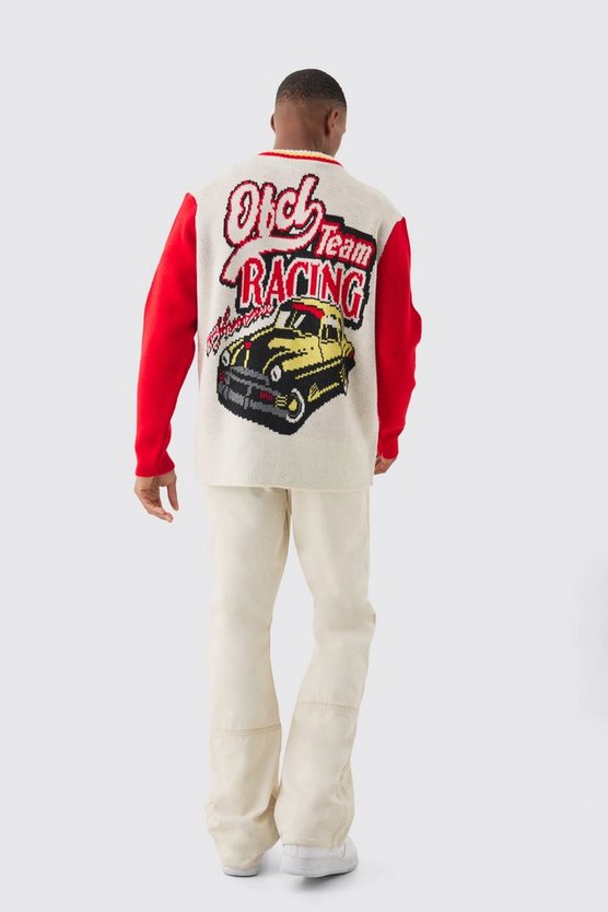 Oversize Strick-Bomberjacke in Ecru