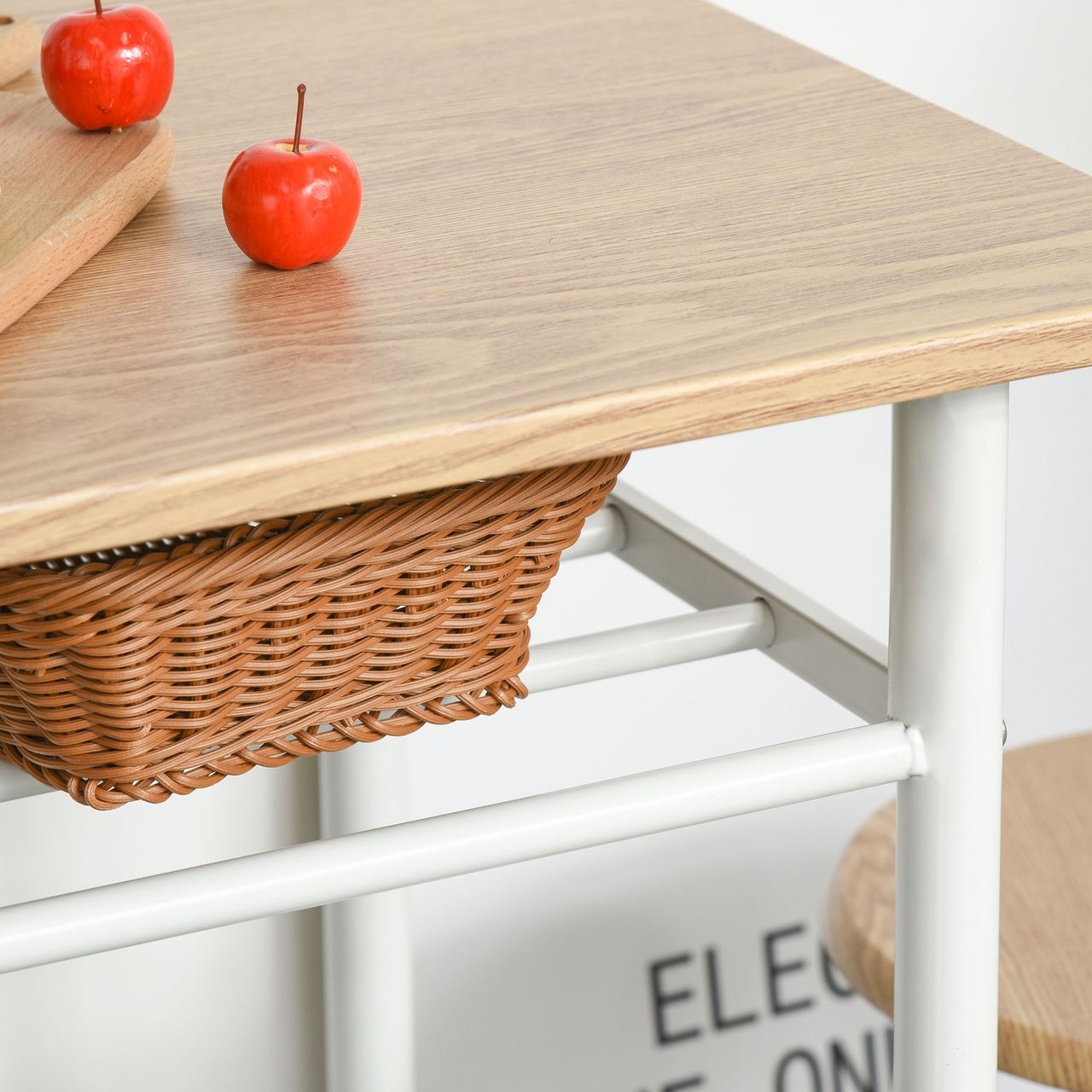 HOMCOM Bartisch Set 3-teilig Esstisch mit 2 Barhocker Küchentisch und Stühle Stehtisch und Barhocker mit Lagerregal MDF-Platte Stahl Weiß Eiche 80 x 50 x 90 cm
