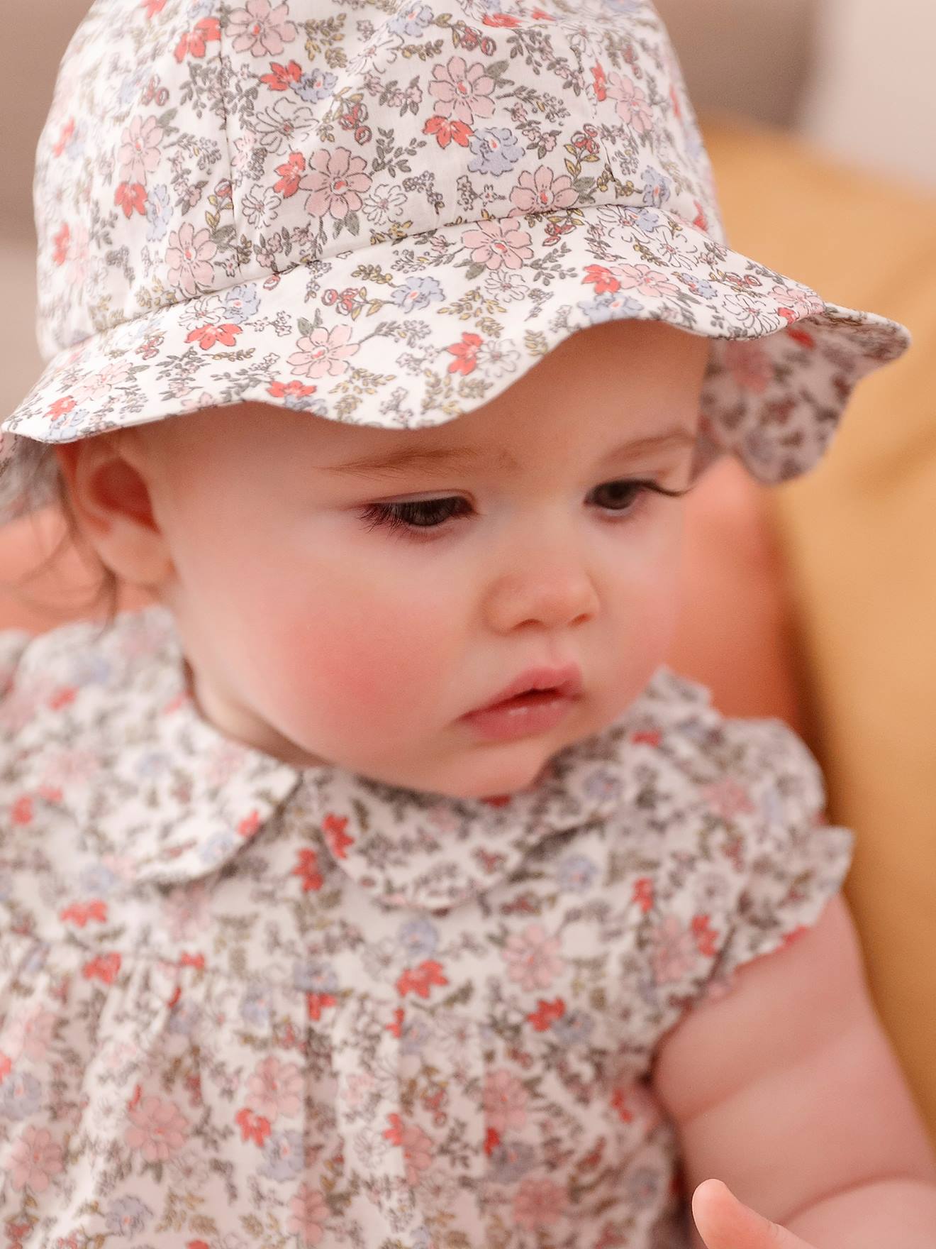 Vertbaudet Mädchen Baby-Set: Kleid & Sonnenhut - wollweiß