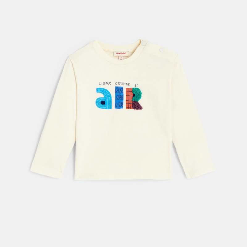 T-shirt manches longues bébé garçon broderie bouclette blanc Catimini