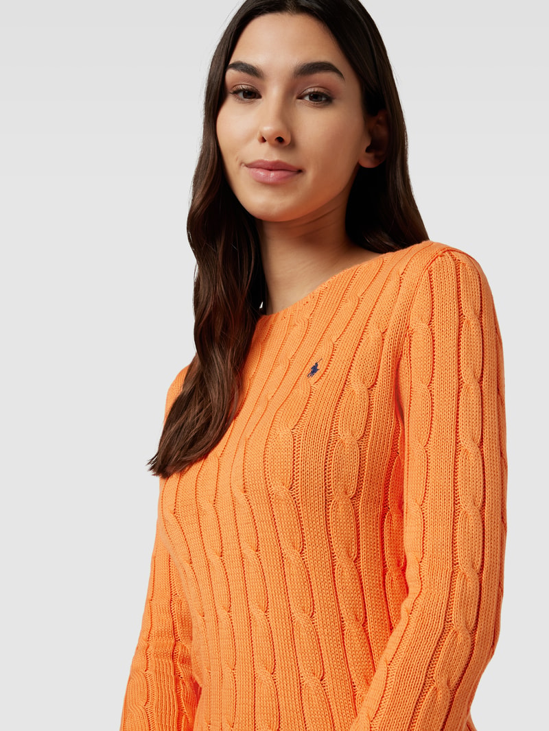 Strickpullover mit Zopfmuster Modell 'JULIANNA' in orange