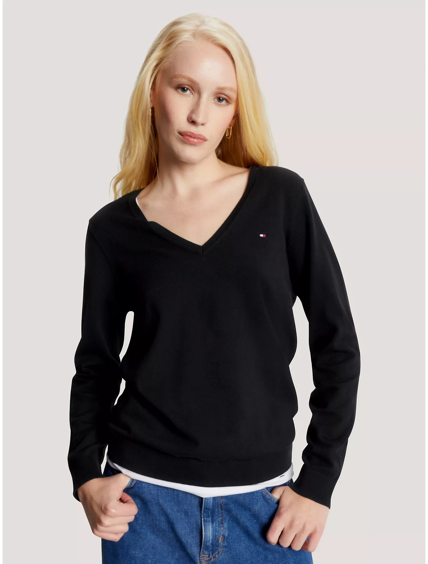 Solid V-Neck Sweater