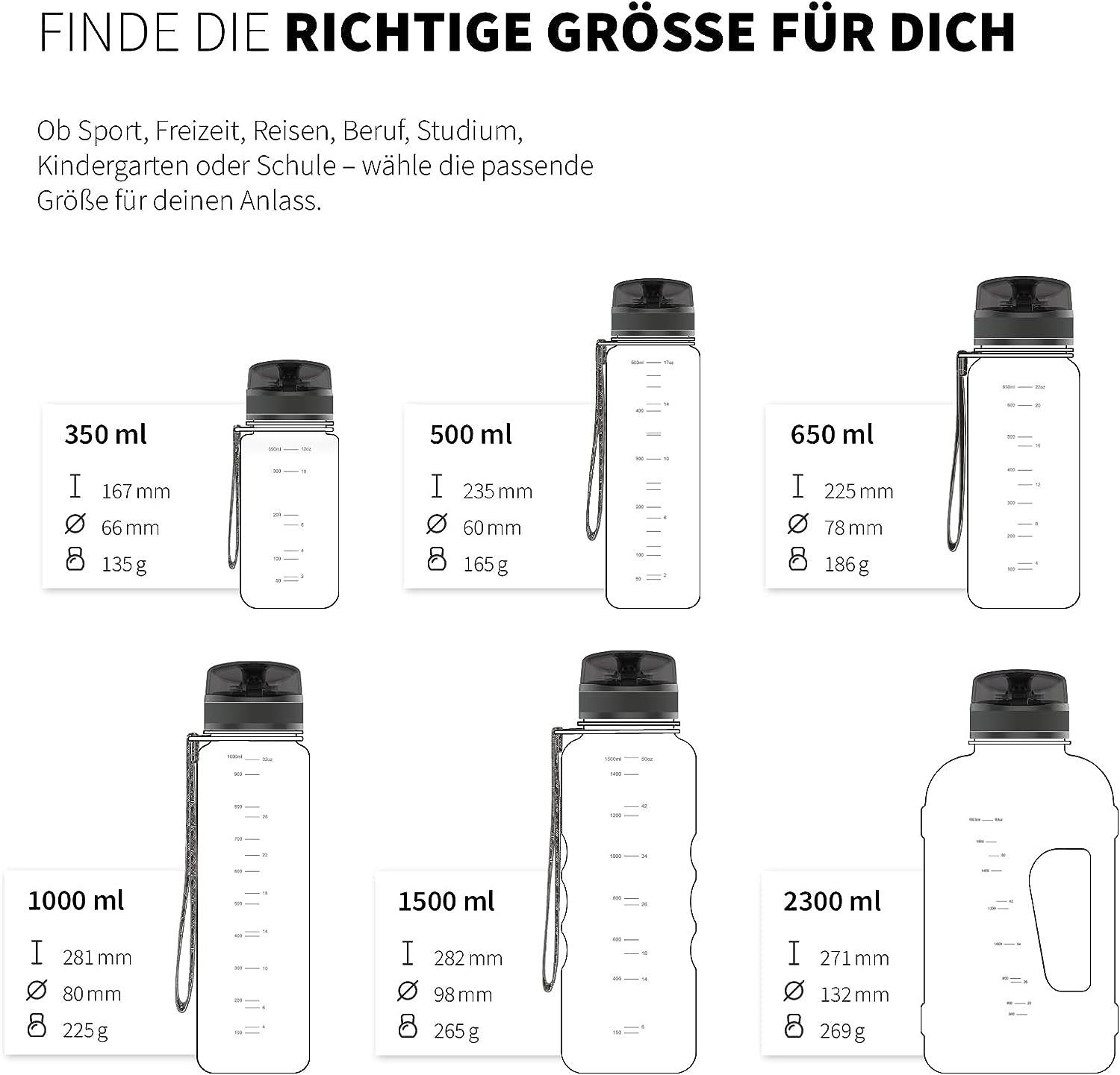 720°DGREE Trinkflasche uberBottle Sportflasche 500 ml, 650 ml, 1 liter, 1,5 l mit Früchtesieb, Wasserflasche auslaufsicher für Schule, Outdoor, Sport und Fahrrad