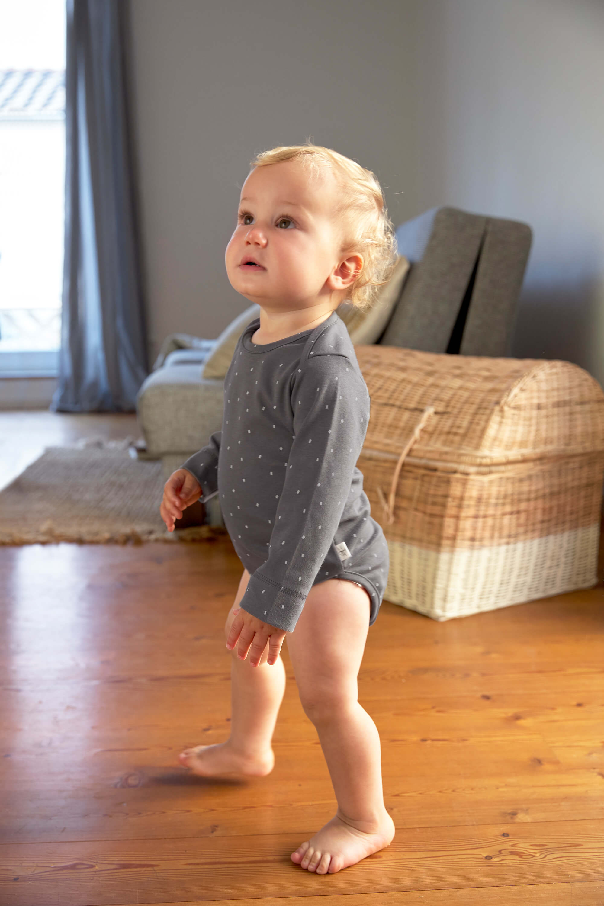 Baby Body langarm - Bio Baumwolle, Punkte, Anthrazit