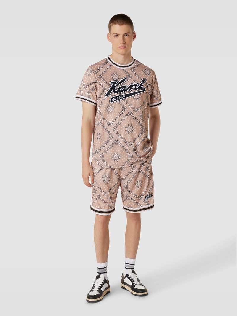 Bermudas mit Allover-Muster Modell 'Varsity' in beige