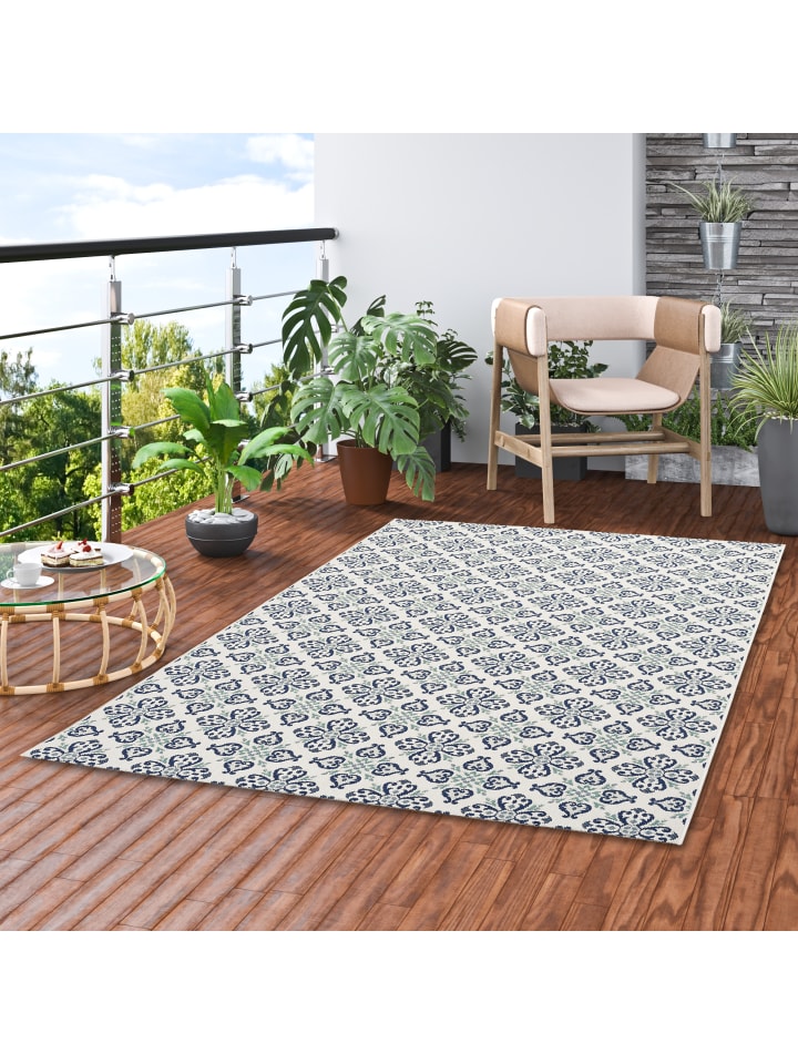 Pergamon In- und Outdoor Teppich Carpetto Fliesenoptik in Creme günstig kaufen 80 x 150cm