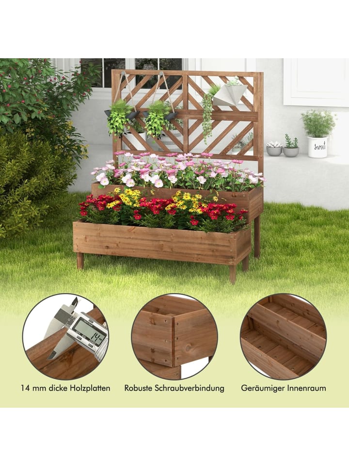 COSTWAY Blumenkasten mit Spalier in Braun günstig kaufen onesize