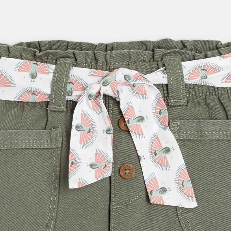 Short saharien à ceinture imprimée paons vert bébé fille